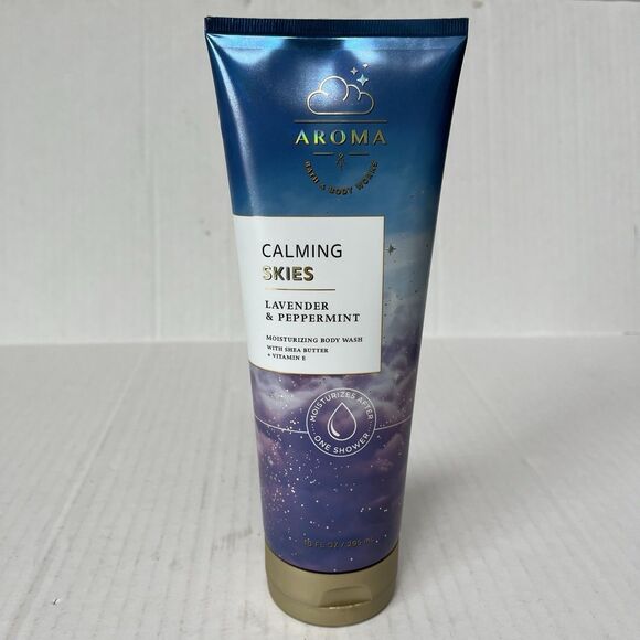 Bath & Body Works AROMA CALMING SKIES Lavender Peppermint Candle & Body Wash SET - Picture 2 of 4